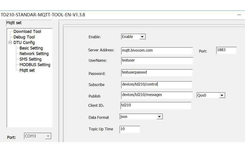 MQTT Modbus Master on TD210 MODEM