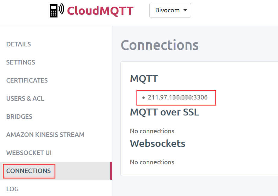 On the CloudMQTT.com platform, you can also check the CONNECTIONS list the Bivocom router IP address on. After that, you are able to perform MQTT publisher on Bivocom router.