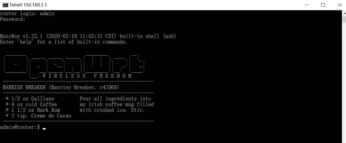 CLI_Telnet TR321 IoT router