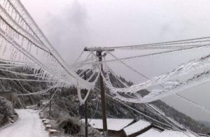 Power transmission line with ice