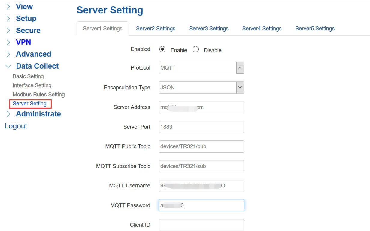 TCP server setting TR321 TCP server setting TR321