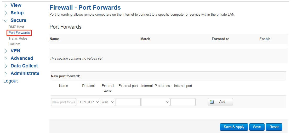 How to enable port forward