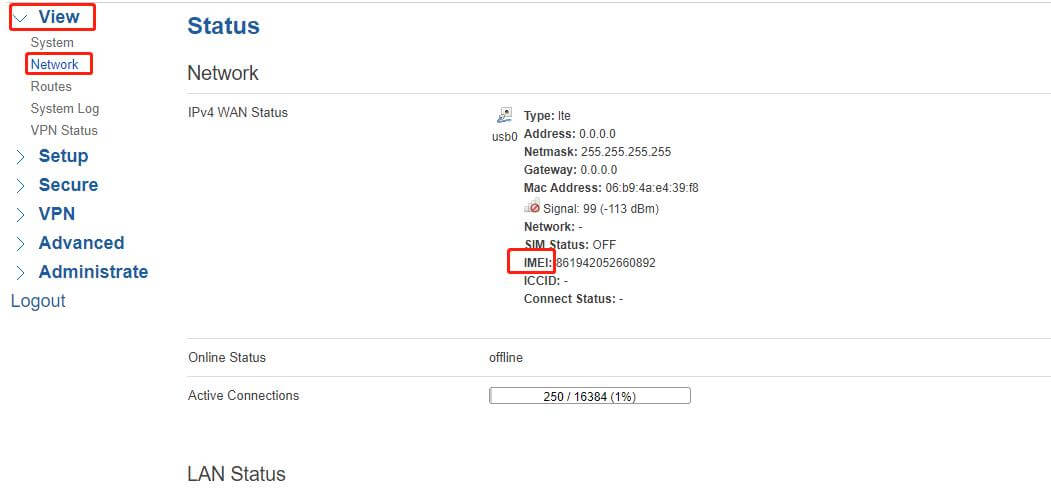 Check IMEI on industrial IoT gateway 1 Check IMEI on industrial IoT gateway 1