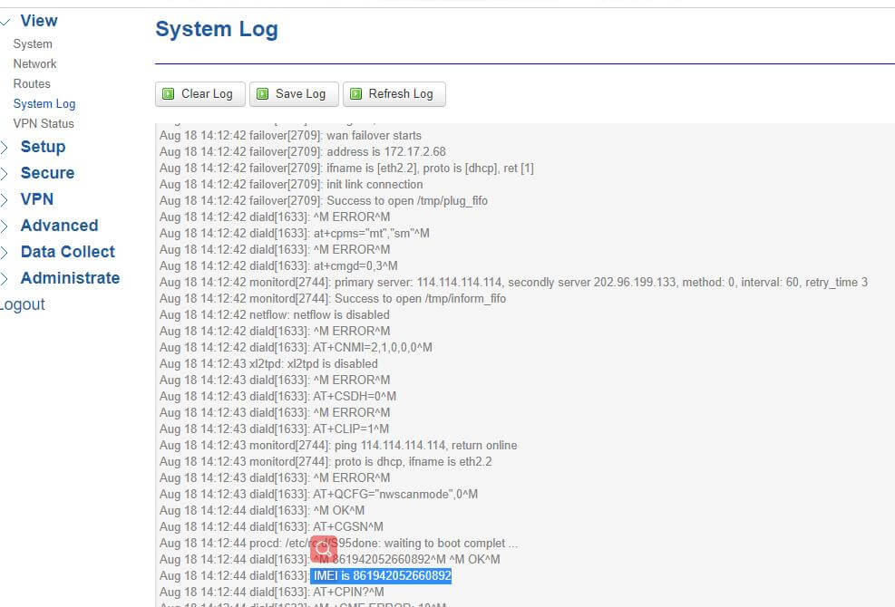 Check IMEI on industrial IoT gateway 2