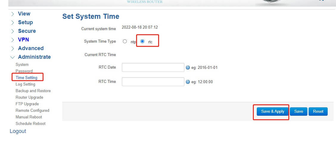 RTC time setting in TR321-3