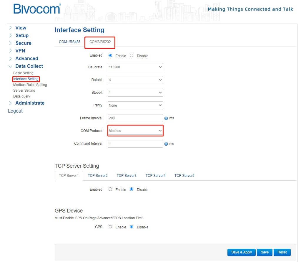 Bivocom TR321 Web UI 2