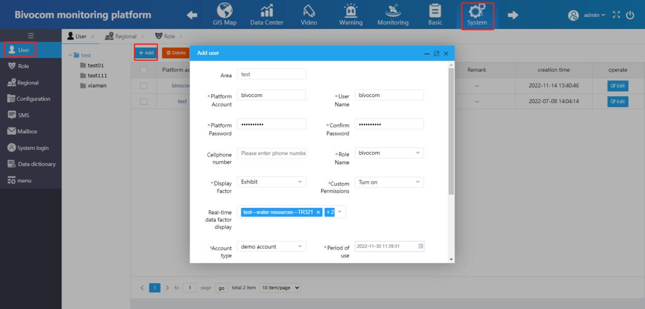 IoT platform settings2