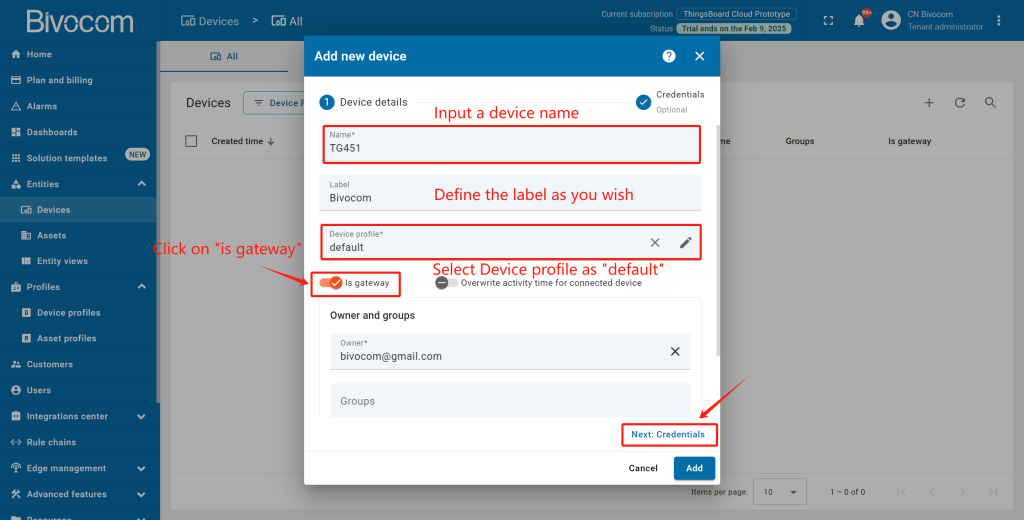 Bivocom & ThingsBoard Platform-Step1.3 Provision Device