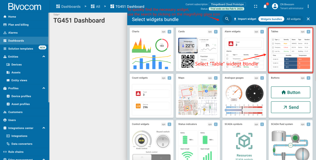1.3 Entities Table Dashboard Customization for Bivocom ThingsBoard