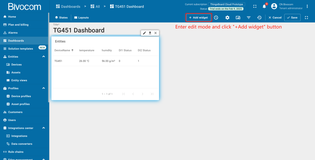 2.1 Chart Dashboard Customization for Bivocom ThingsBoard