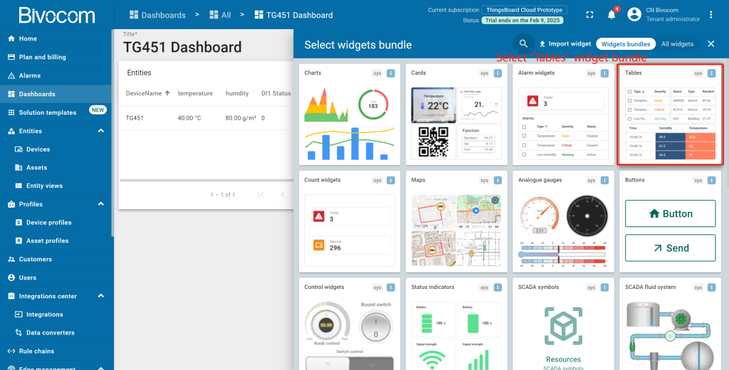 3.2 Timeseries Table Dashboard Customization for Bivocom ThingsBoard