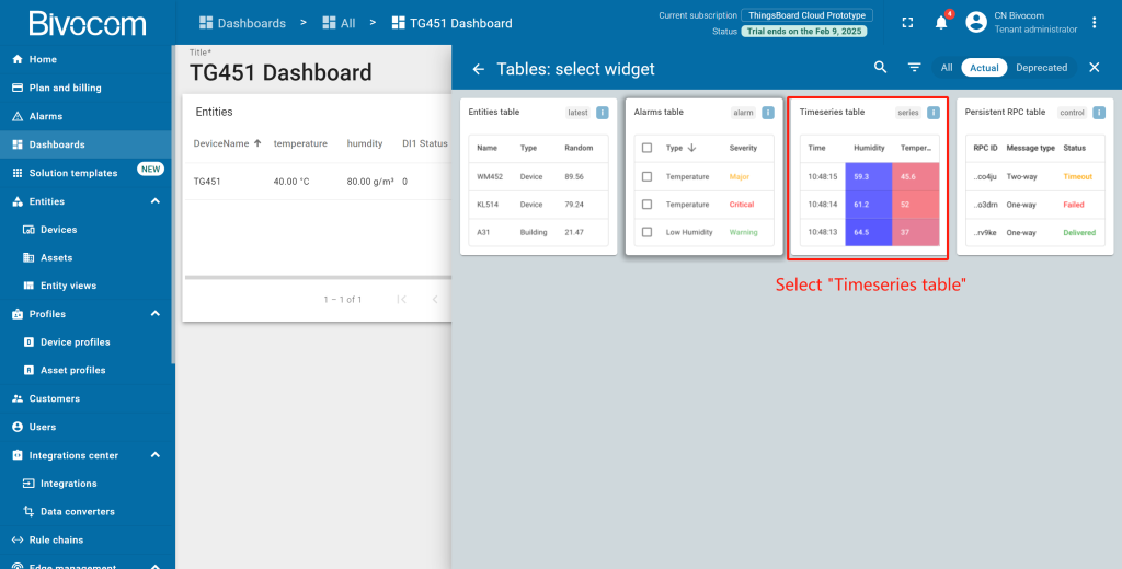 3.3 Timeseries Table Dashboard Customization for Bivocom ThingsBoard