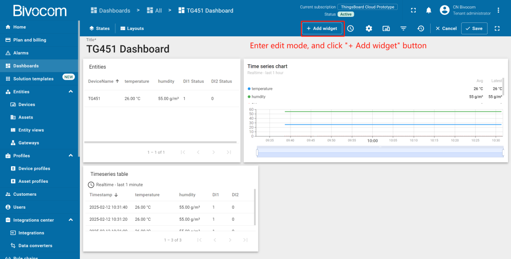 4.1 Alarms Table Dashboard Customization for Bivocom ThingsBoard