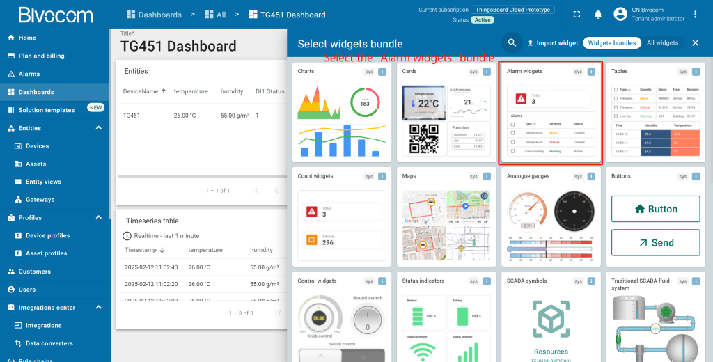 4.2 Alarms Table Dashboard Customization for Bivocom ThingsBoard