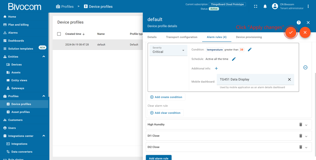 4.6.10 Alarms Table Dashboard Customization for Bivocom ThingsBoard