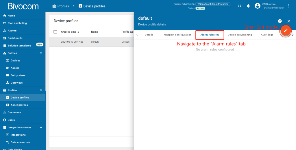 4.6.2 Alarms Table Dashboard Customization for Bivocom ThingsBoard