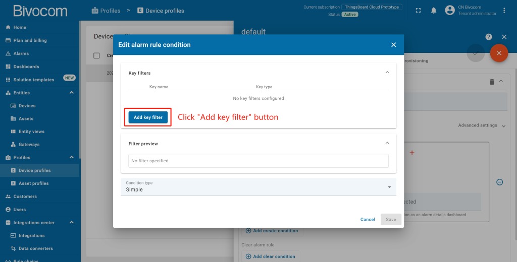 4.6.5 Alarms Table Dashboard Customization for Bivocom ThingsBoard