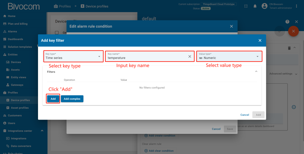 4.6.6 Alarms Table Dashboard Customization for Bivocom ThingsBoard