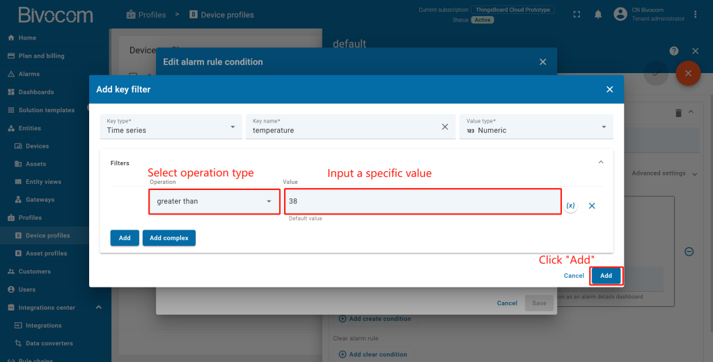 4.6.7 Alarms Table Dashboard Customization for Bivocom ThingsBoard