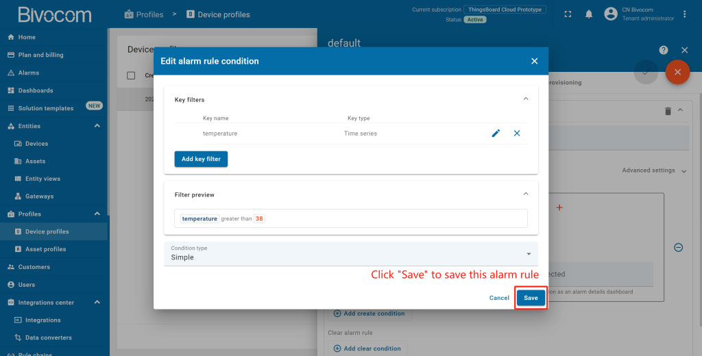 4.6.8 Alarms Table Dashboard Customization for Bivocom ThingsBoard