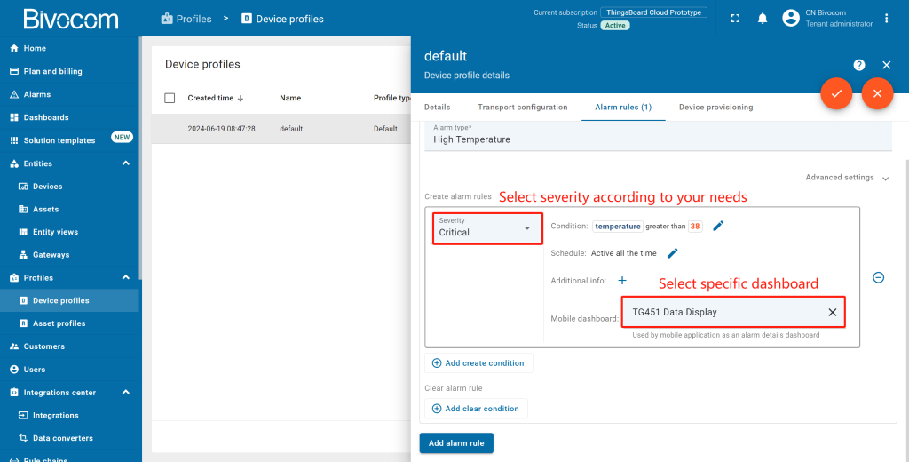 4.6.9 Alarms Table Dashboard Customization for Bivocom ThingsBoard
