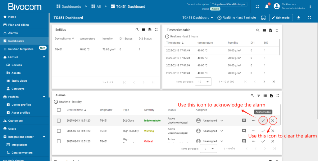 5.2 Trigger & Manage Alarms Dashboard Customization for Bivocom ThingsBoard