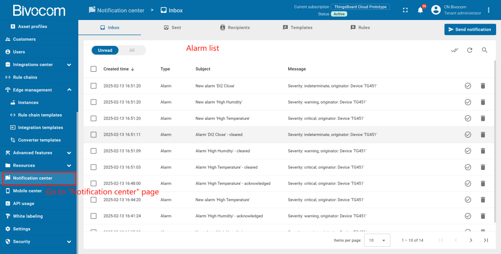 5.5 Trigger & Manage Alarms Dashboard Customization for Bivocom ThingsBoard