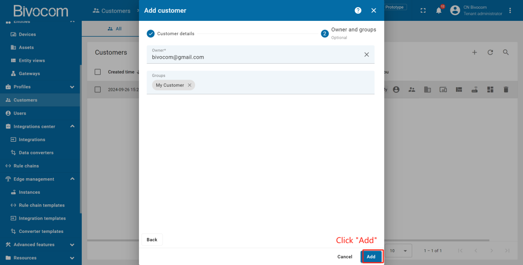 6.5 Create a customer Dashboard Customization for Bivocom ThingsBoard