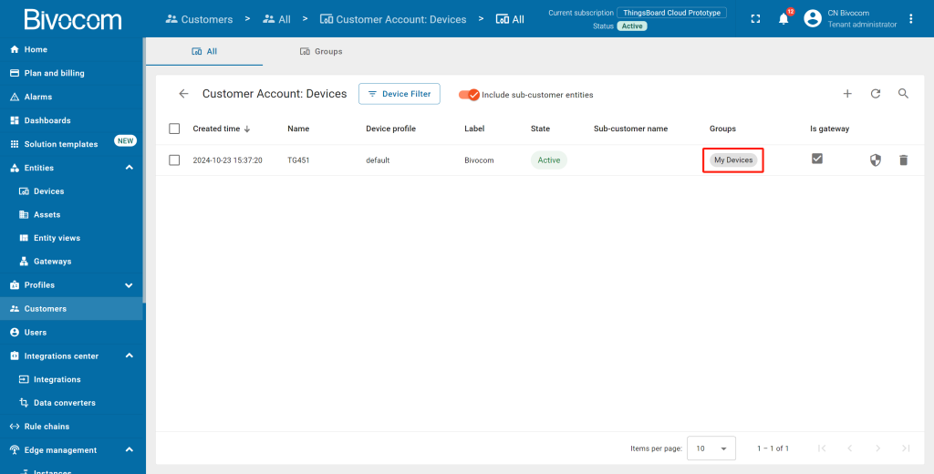 7.10 Change owner of the device Dashboard Customization for Bivocom ThingsBoard