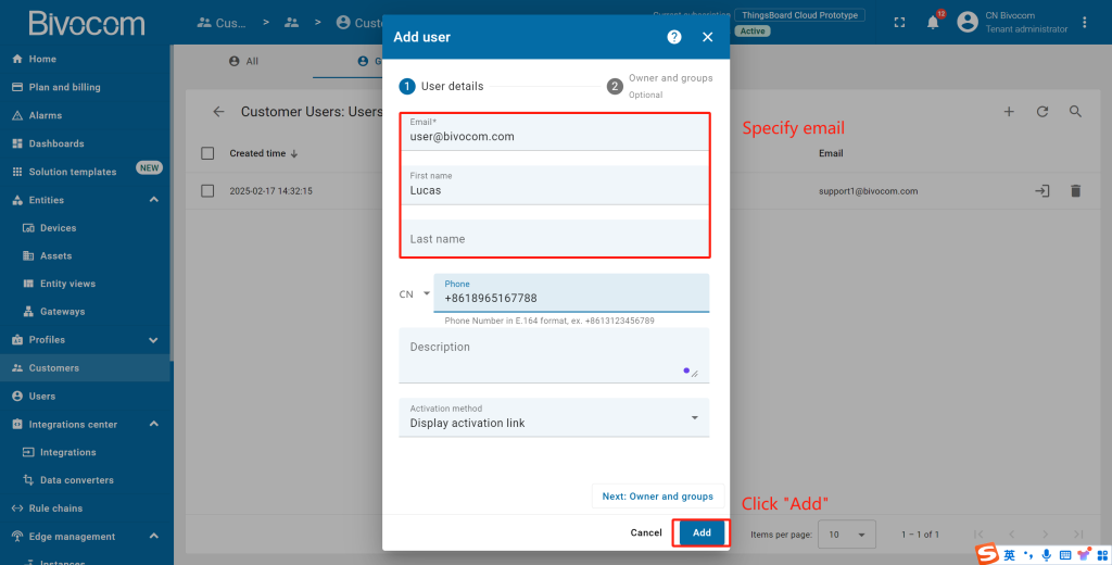 9.4 Create a customer user Dashboard Customization for Bivocom ThingsBoard