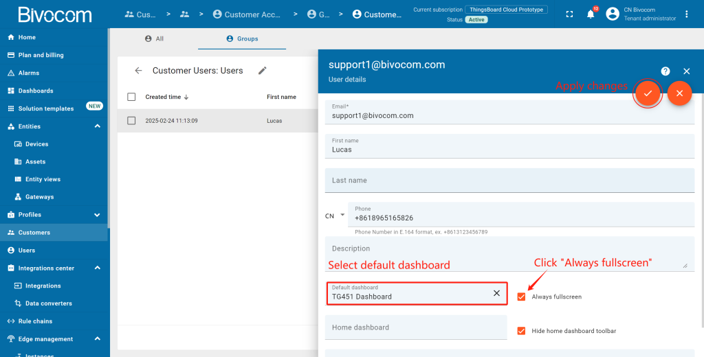 9.7 Create a customer user Dashboard Customization for Bivocom ThingsBoard