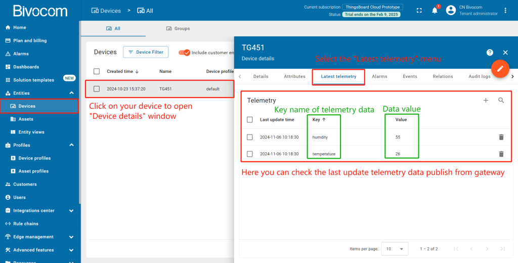 Step3.3.1 Verifying Data & Connectivity-Bivocom & ThingsBoard Platform